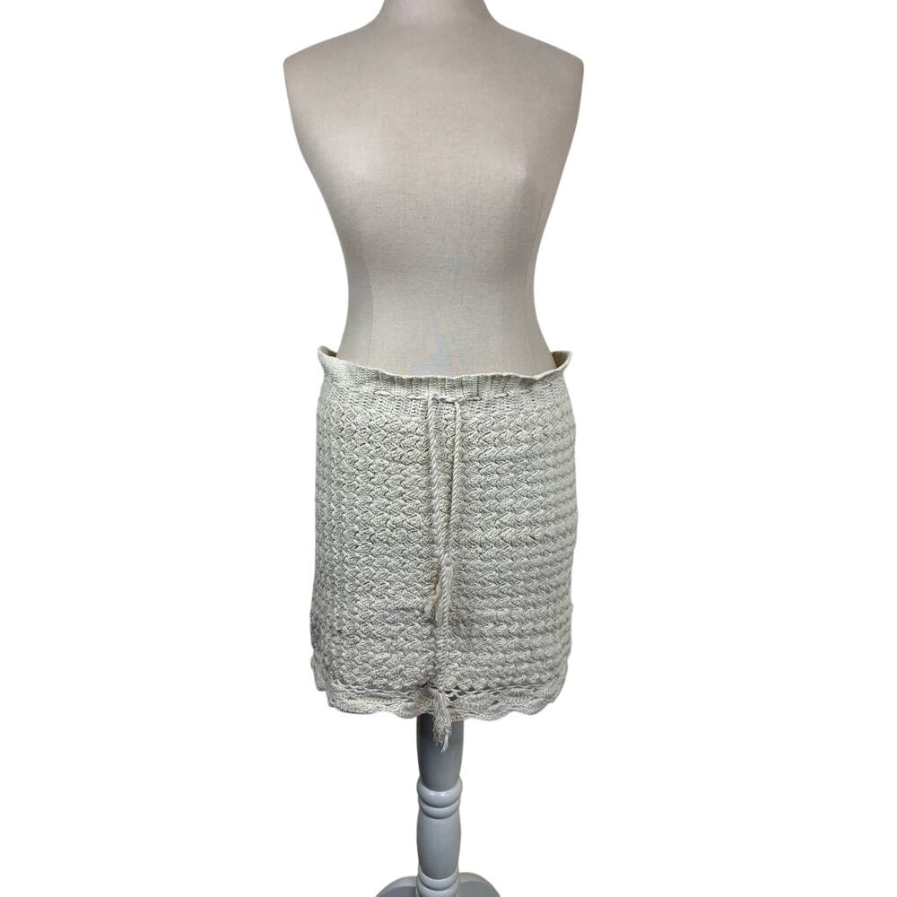 Earthbound Trading Co. Knit Crochet Mini Skirt Sz L Cream Boho Festival Country